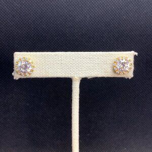 VTG Gold Over Sterling Silver 925 Cubic Zirconia Stud Earrings Size 0.5'' Length